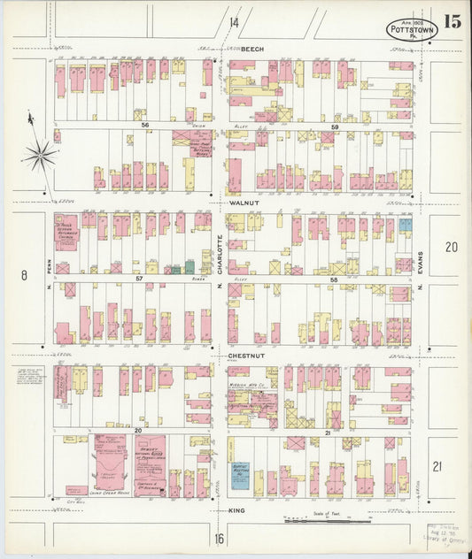 Sanborn Fire Insurance Map from Pottstown, Montgomery County, Pennsylvania (1909), Sheet #0015 - Historic Sanborn Fire Insurance Map Print, vintage old map wall art, antique decor, genealogy gift, Pennsylvania Pennsylvania map
