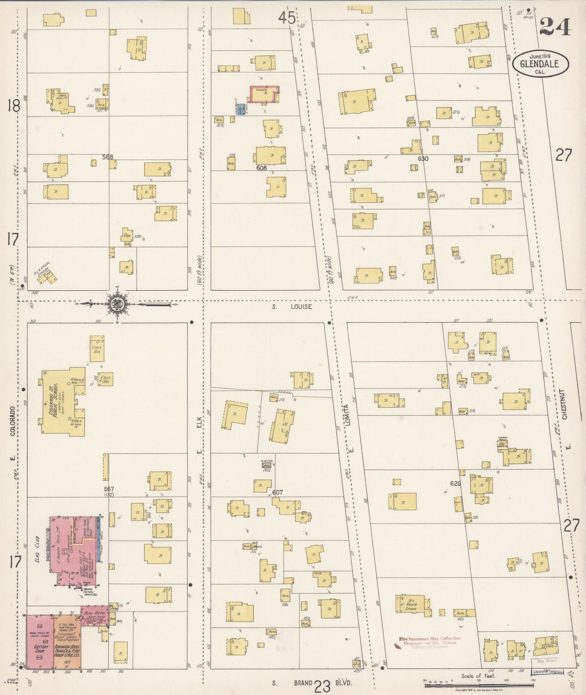 Sanborn Fire Insurance Map from Glendale, Los Angeles County, California (1919), Sheet #0024 - Complete Map Set gallery image, historic Sanborn map, vintage wall art, California California