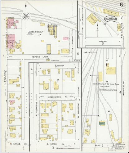 Sanborn Fire Insurance Map from Marshall, Harrison County, Texas (1909), Sheet #0006 - Complete Map Set gallery image, historic Sanborn map, vintage wall art, Texas Texas