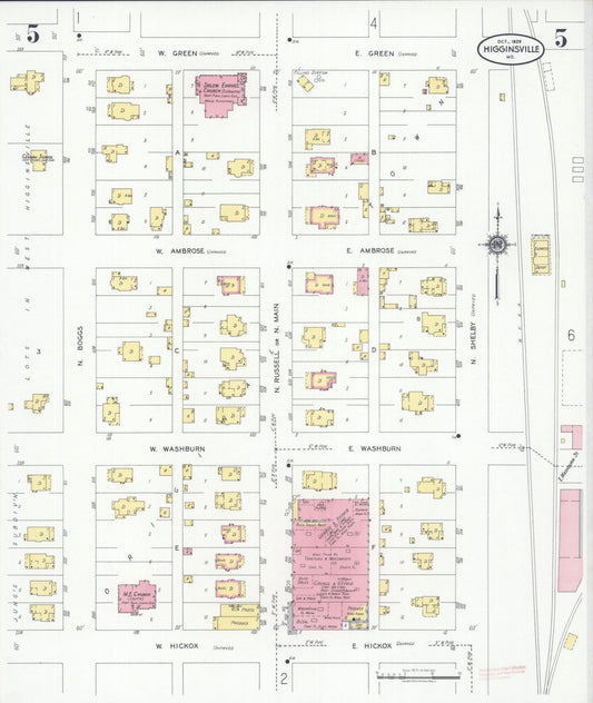 Sanborn Fire Insurance Map from Higginsville, Lafayette County, Missouri (1929), Sheet #0005 - Historic Sanborn Fire Insurance Map Print, vintage old map wall art, antique decor, genealogy gift, Missouri Missouri map