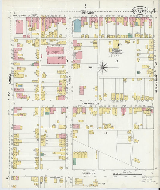 Sanborn Fire Insurance Map from Gettysburg, Adams County, Pennsylvania (1902), Sheet #0004 - Historic Sanborn Fire Insurance Map Print, vintage old map wall art, antique decor, genealogy gift, Pennsylvania Pennsylvania map