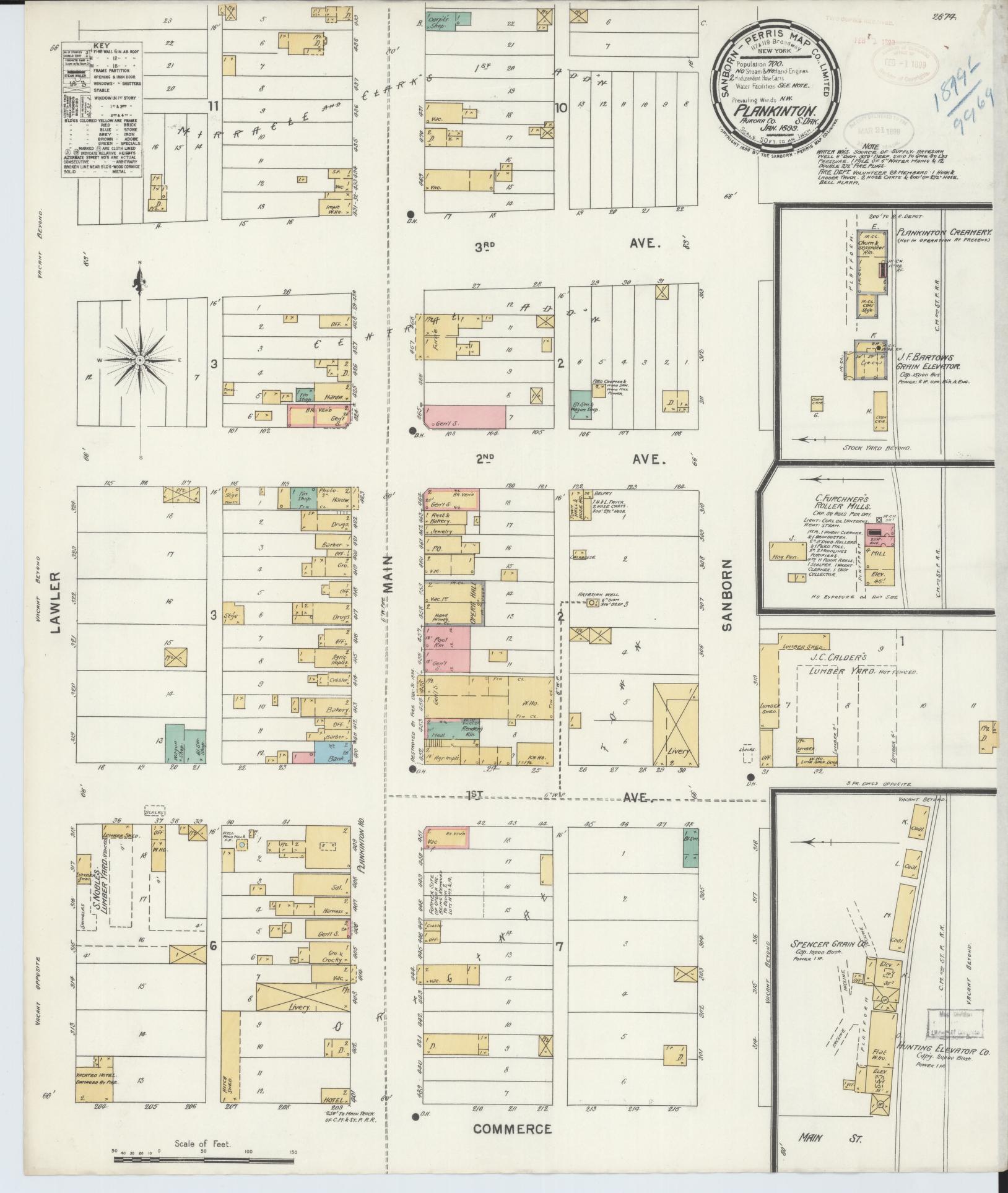 Sanborn Fire Insurance Map from Plankinton, Aurora County, South Dakota (1899), Sheet #0001 - Historic Sanborn Fire Insurance Map Print, vintage old map wall art, antique decor, genealogy gift, South Dakota South Dakota map