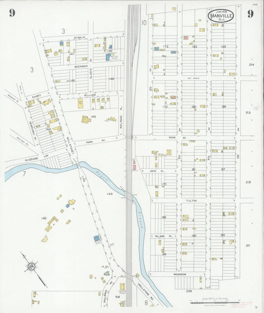Sanborn Fire Insurance Map from Manville, Somerset County, New Jersey (1928), Sheet #0009 - Historic Sanborn Fire Insurance Map Print, vintage old map wall art, antique decor, genealogy gift, New Jersey New Jersey map
