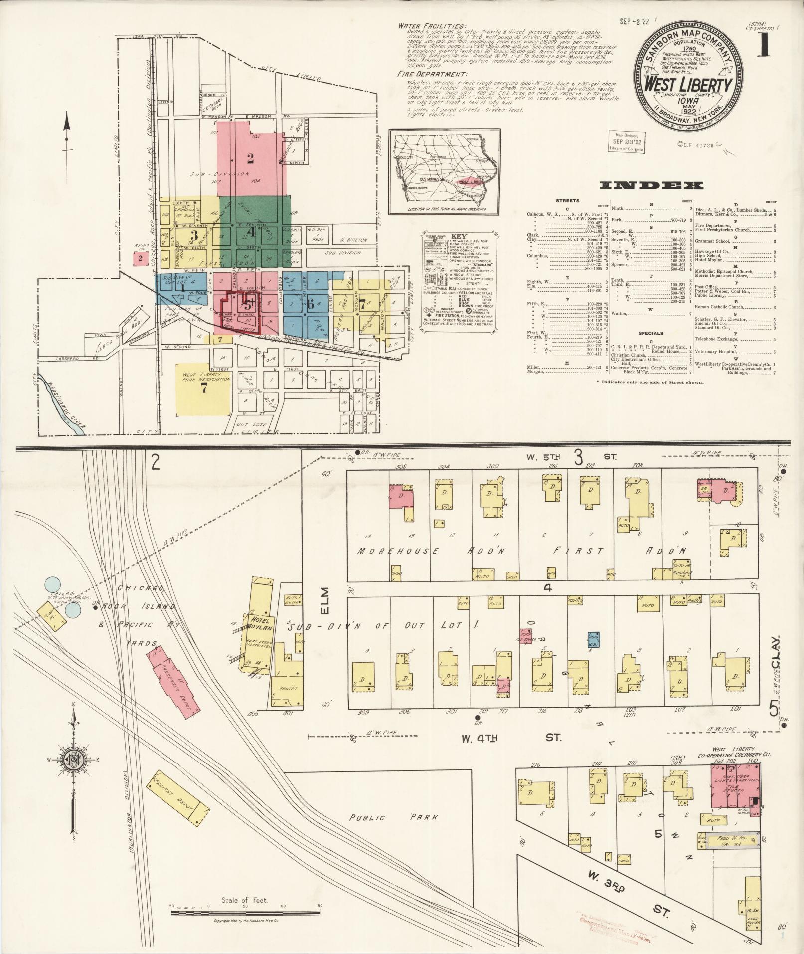 Sanborn Fire Insurance Map from West Liberty, Muscatine County, Iowa. (1922) – Map View