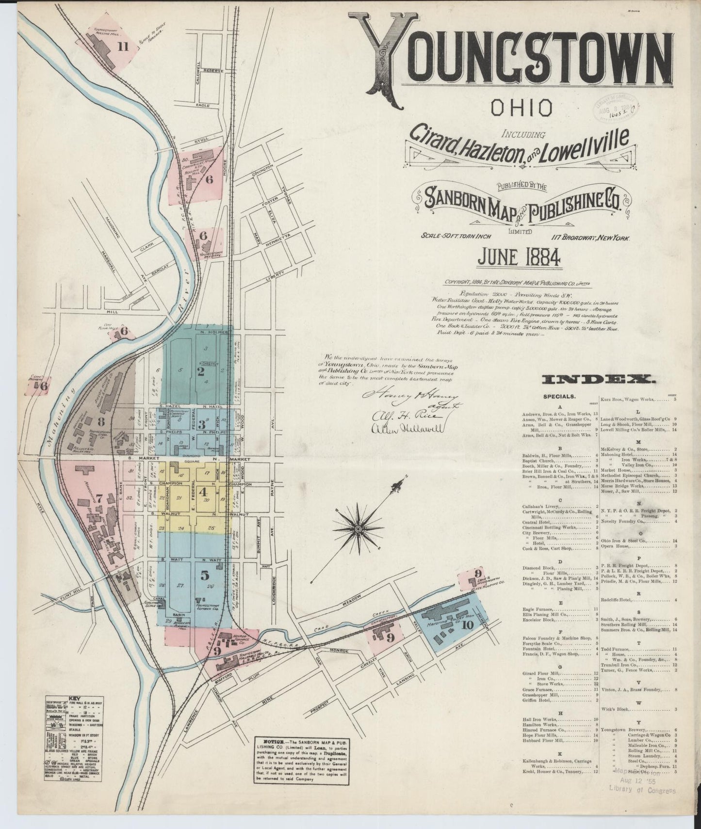 Sanborn Fire Insurance Map from Youngstown, Mahoning County, Ohio (1884), Sheet #0001 - Historic Sanborn Fire Insurance Map Print, vintage old map wall art, antique decor, genealogy gift, Ohio Ohio map