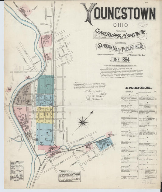 Sanborn Fire Insurance Map from Youngstown, Mahoning County, Ohio (1884), Sheet #0001 - Historic Sanborn Fire Insurance Map Print, vintage old map wall art, antique decor, genealogy gift, Ohio Ohio map