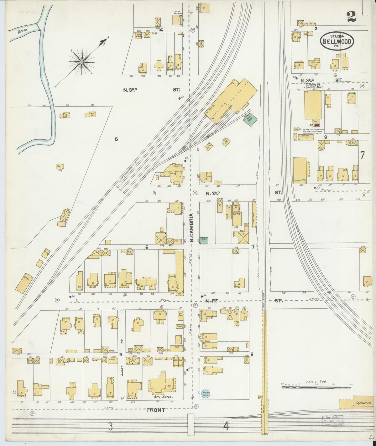 Sanborn Fire Insurance Map from Bellwood, Blair County, Pennsylvania (1904), Sheet #0002 - Complete Map Set gallery image, historic Sanborn map, vintage wall art, Pennsylvania Pennsylvania