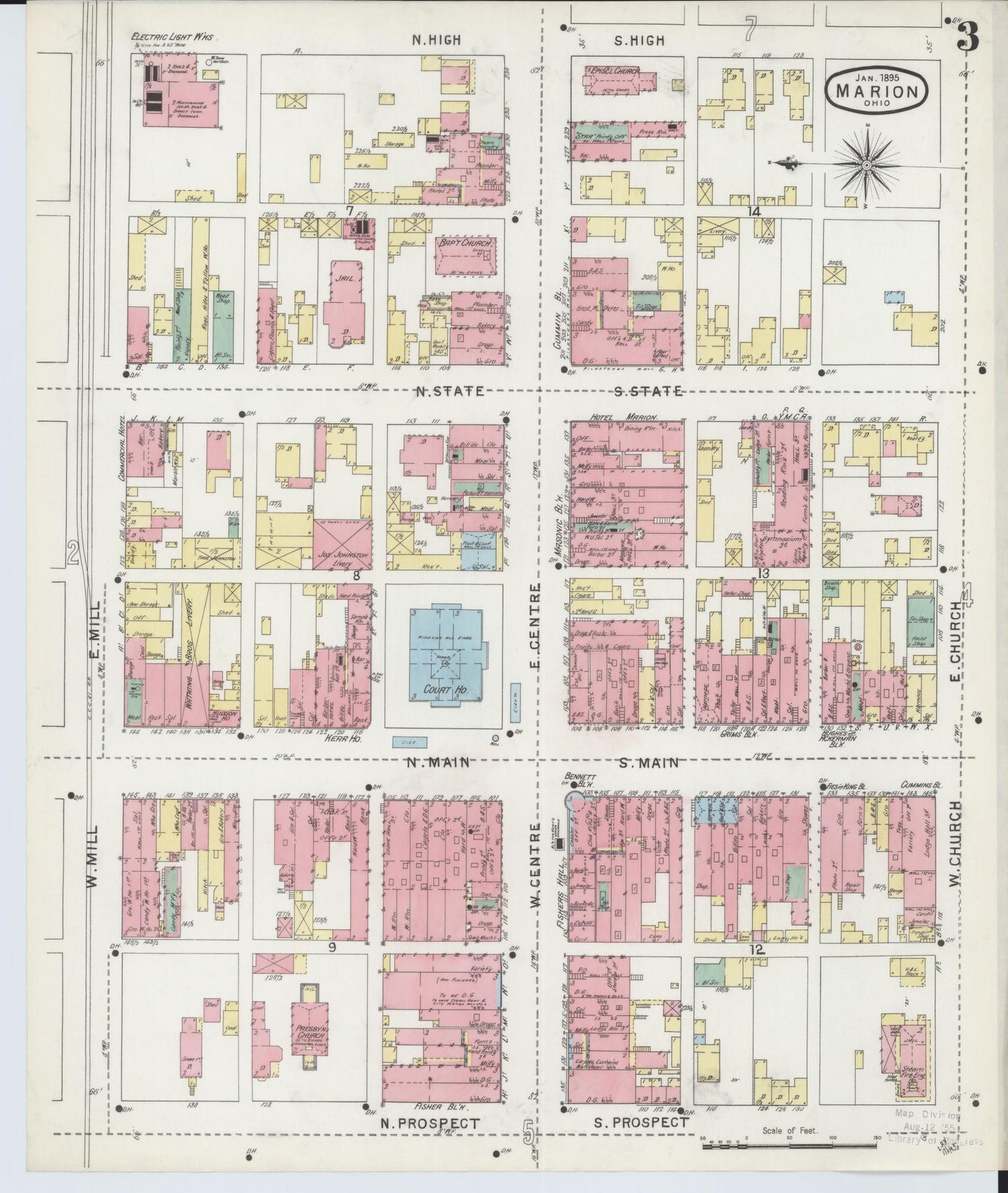 Sanborn Fire Insurance Map from Marion, Marion County, Ohio (1895), Sheet #0003 - Historic Sanborn Fire Insurance Map Print, vintage old map wall art, antique decor, genealogy gift, Ohio Ohio map
