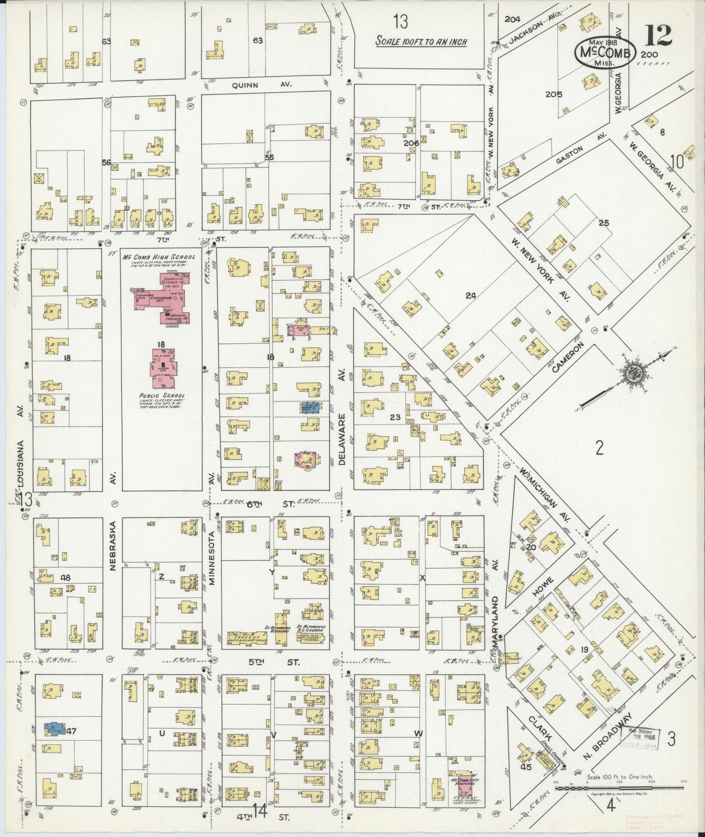Sanborn Fire Insurance Map from McComb, Pike County, Mississippi (1918), Sheet #0012 - Historic Sanborn Fire Insurance Map Print, vintage old map wall art, antique decor, genealogy gift, Mississippi Mississippi map