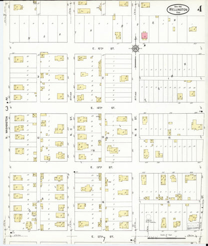 Sanborn Fire Insurance Map from Wellington, Sumner County, Kansas (1912), Sheet #0004 - Complete Map Set gallery image, historic Sanborn map, vintage wall art, Kansas Kansas