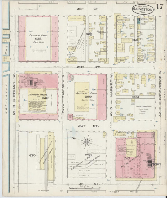 Sanborn Fire Insurance Map from Galveston, Galveston County, Texas (1885), Sheet #0017 - Historic Sanborn Fire Insurance Map Print, vintage old map wall art, antique decor, genealogy gift, Texas Texas map
