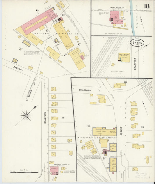 Sanborn Fire Insurance Map from Sayre, Bradford County, Pennsylvania (1909), Sheet #0018 - Historic Sanborn Fire Insurance Map Print, vintage old map wall art, antique decor, genealogy gift, Pennsylvania Pennsylvania map