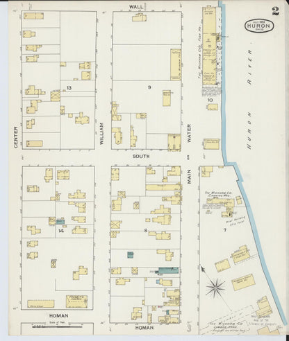 Sanborn Fire Insurance Map from Huron, Erie County, Ohio (1893), Sheet #0002 - Historic Sanborn Fire Insurance Map Print, vintage old map wall art, antique decor, genealogy gift, Ohio Ohio map