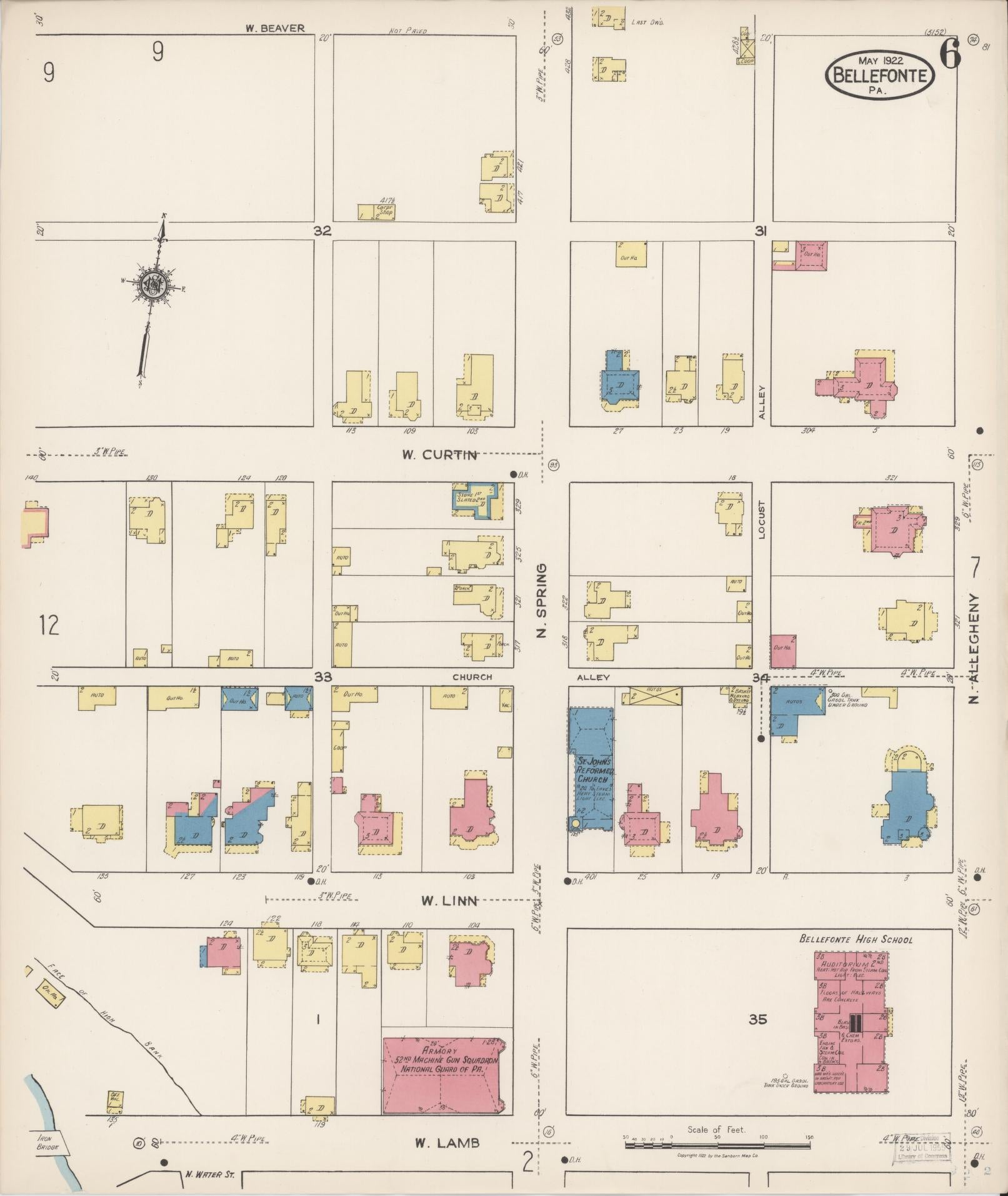 Sanborn Fire Insurance Map from Bellefonte, Centre County, Pennsylvania (1922), Sheet #0006 - Historic Sanborn Fire Insurance Map Print, vintage old map wall art, antique decor, genealogy gift, Pennsylvania Pennsylvania map