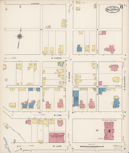 Sanborn Fire Insurance Map from Bellefonte, Centre County, Pennsylvania (1922), Sheet #0006 - Historic Sanborn Fire Insurance Map Print, vintage old map wall art, antique decor, genealogy gift, Pennsylvania Pennsylvania map