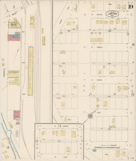 Sanborn Fire Insurance Map from Lewistown, Fergus County, Montana (1916), Sheet #0019 - Historic Sanborn Fire Insurance Map Print, vintage old map wall art, antique decor, genealogy gift, Montana Montana map