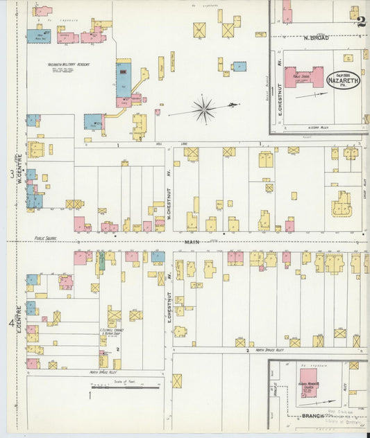 Sanborn Fire Insurance Map from Nazareth, Northampton County, Pennsylvania (1904), Sheet #0002 - Historic Sanborn Fire Insurance Map Print, vintage old map wall art, antique decor, genealogy gift, Pennsylvania Pennsylvania map