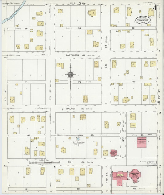 Sanborn Fire Insurance Map from Comanche, Stephens County, Oklahoma (1923), Sheet #0004 - Historic Sanborn Fire Insurance Map Print, vintage old map wall art, antique decor, genealogy gift, Oklahoma Oklahoma map