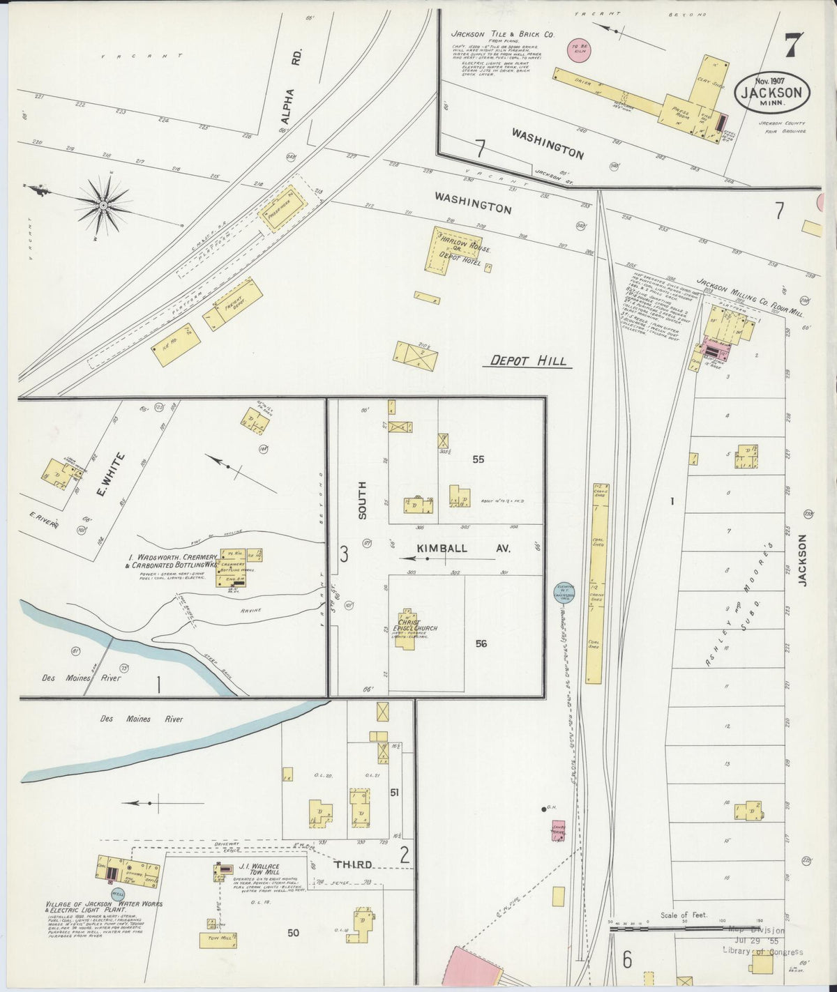 Sanborn Fire Insurance Map from Jackson, Jackson County, Minnesota (1907), Sheet #0007 - Complete Map Set gallery image, historic Sanborn map, vintage wall art, Minnesota Minnesota