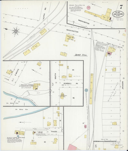Sanborn Fire Insurance Map from Jackson, Jackson County, Minnesota (1907), Sheet #0007 - Complete Map Set gallery image, historic Sanborn map, vintage wall art, Minnesota Minnesota