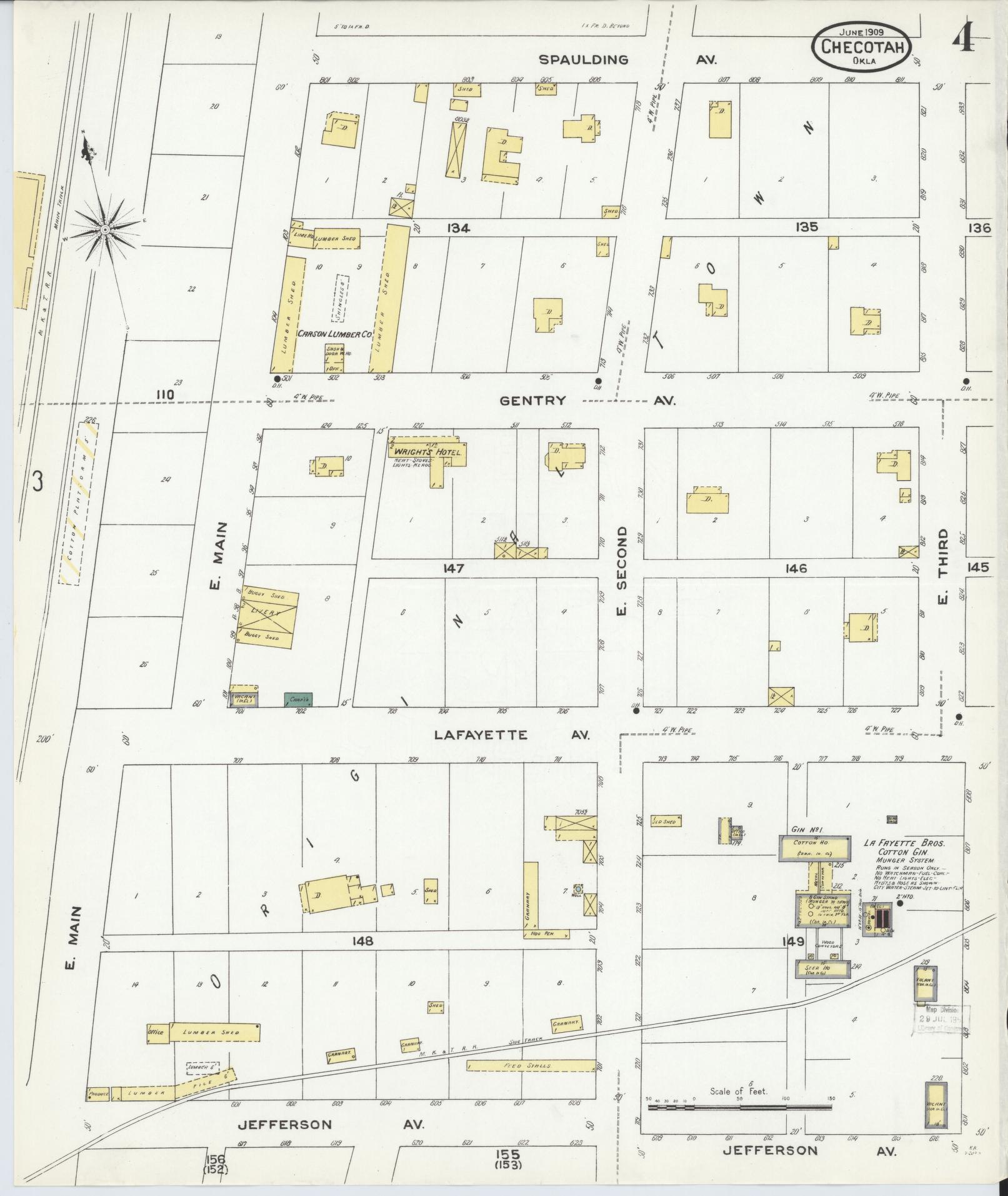 Sanborn Fire Insurance Map from Checotah, McIntosch County, Oklahoma (1909), Sheet #0004 - Complete Map Set gallery image, historic Sanborn map, vintage wall art, Oklahoma Oklahoma