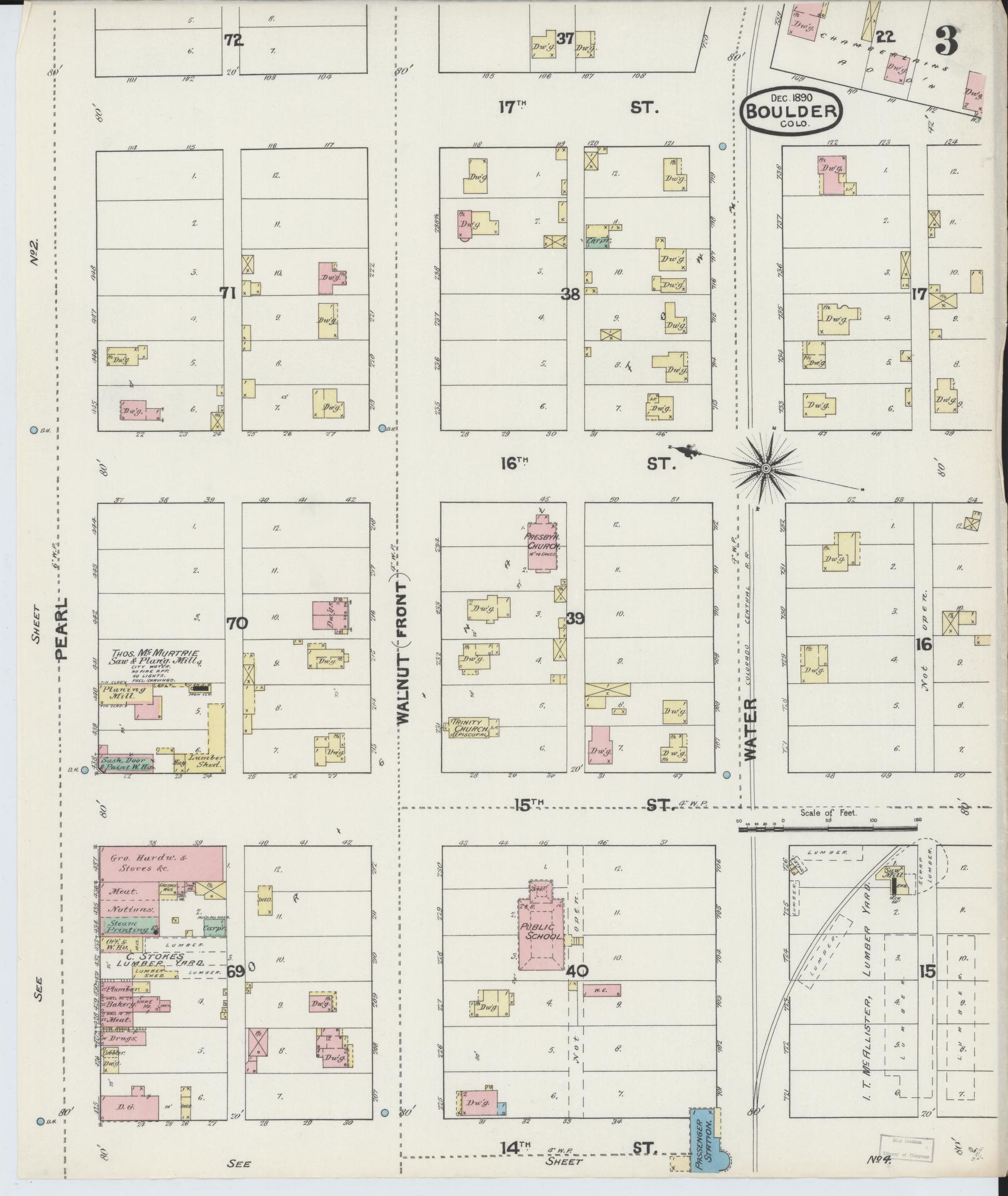 Sanborn Fire Insurance Map from Boulder, Boulder County, Colorado (1890), Sheet #0003 - Complete Map Set gallery image, historic Sanborn map, vintage wall art, Colorado Colorado
