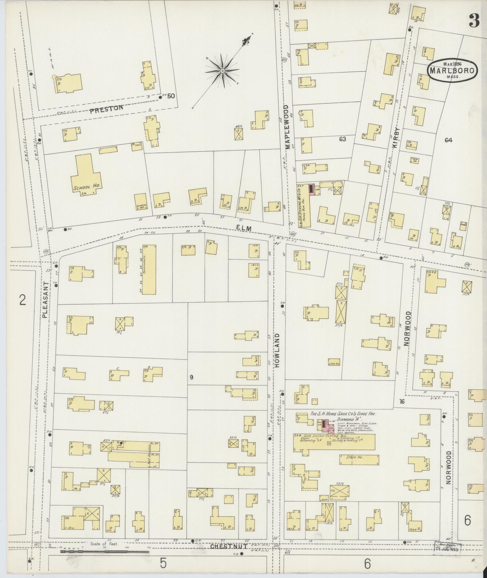 Sanborn Fire Insurance Map from Marlborough, Middlesex County, Massachusetts (1896), Sheet #0003 - Complete Map Set gallery image, historic Sanborn map, vintage wall art, Massachusetts Massachusetts