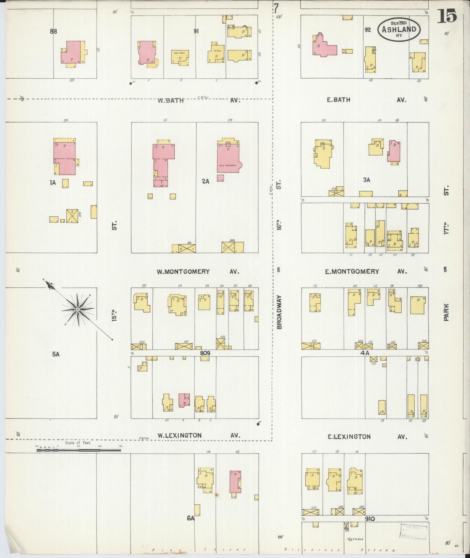 Sanborn Fire Insurance Map from Ashland, Boyd County, Kentucky (1901), Sheet #0015 - Complete Map Set gallery image, historic Sanborn map, vintage wall art, Kentucky Kentucky