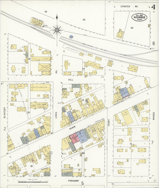 Sanborn Fire Insurance Map from Monroe, Snohomish County, Washington (1908), Sheet #0004 - Historic Sanborn Fire Insurance Map Print, vintage old map wall art, antique decor, genealogy gift, Washington Washington map