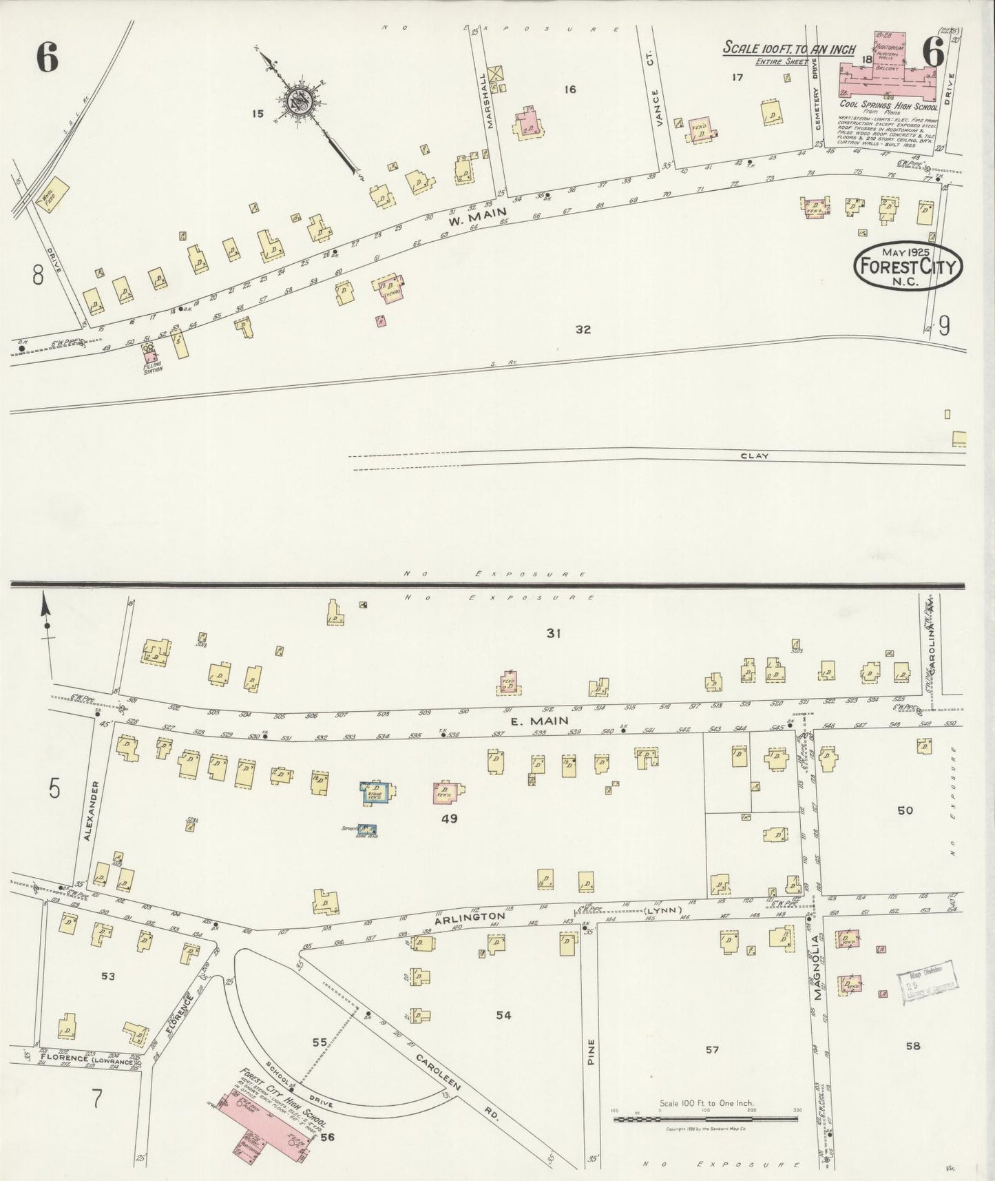 Sanborn Fire Insurance Map from Forest City, Rutherford County, North Carolina (1925), Sheet #0006 - Complete Map Set gallery image, historic Sanborn map, vintage wall art, North Carolina North Carolina