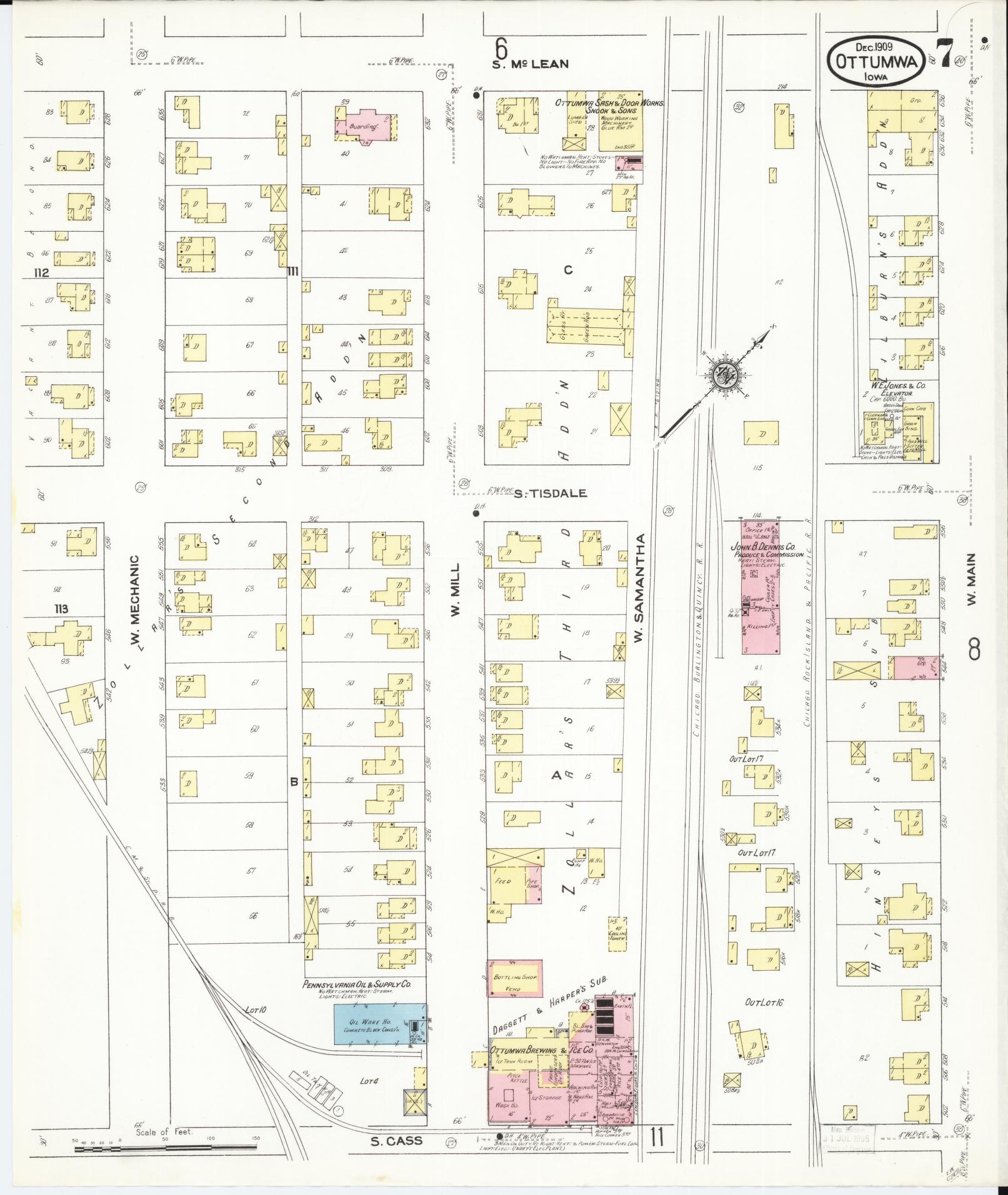 Sanborn Fire Insurance Map from Ottumwa, Wapello County, Iowa (1909), Sheet #0007 - Historic Sanborn Fire Insurance Map Print, vintage old map wall art