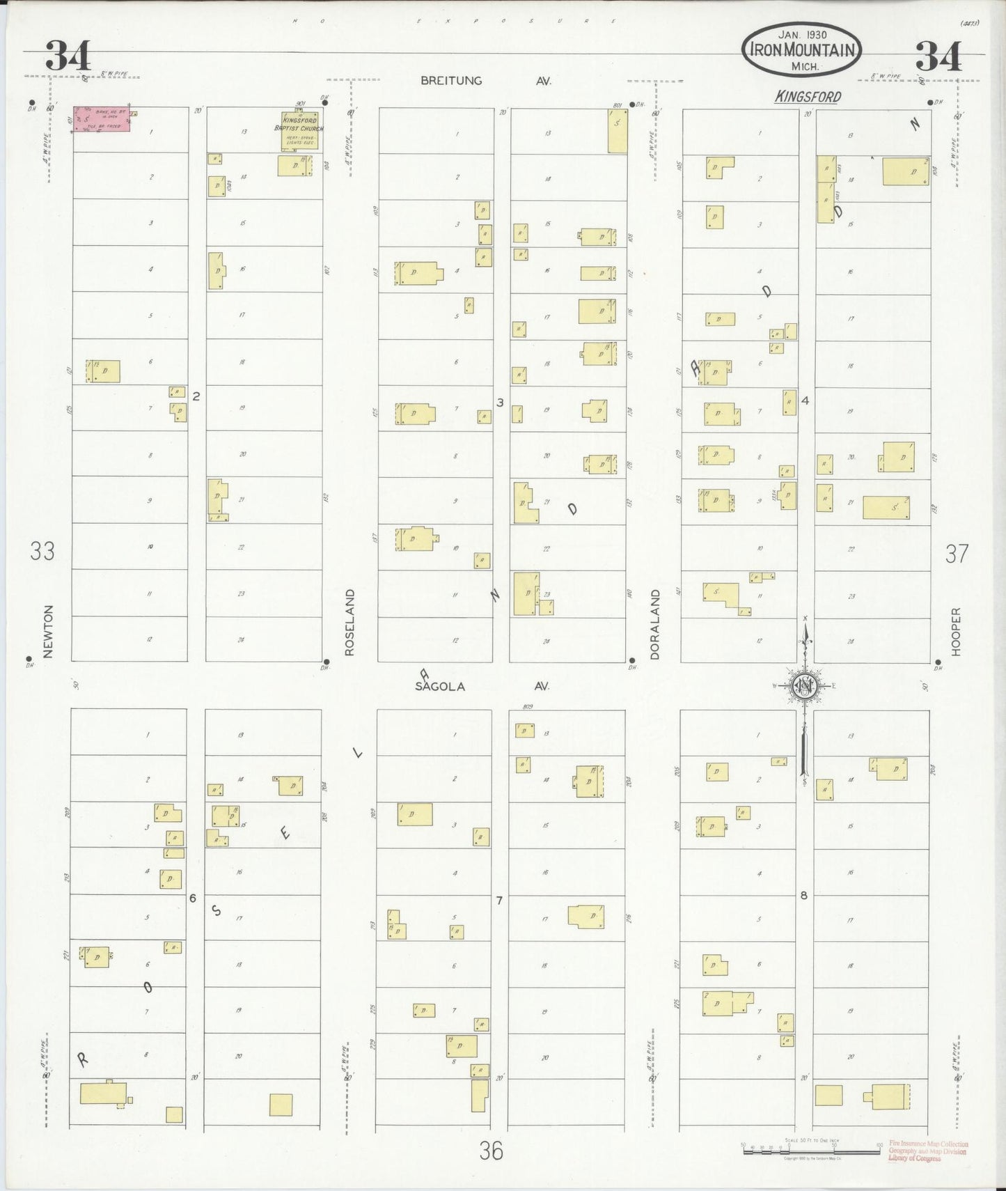 Sanborn Fire Insurance Map from Iron Mountain, Dickinson County, Michigan (1930), Sheet #0034 - Complete Map Set gallery image, historic Sanborn map, vintage wall art, Michigan Michigan