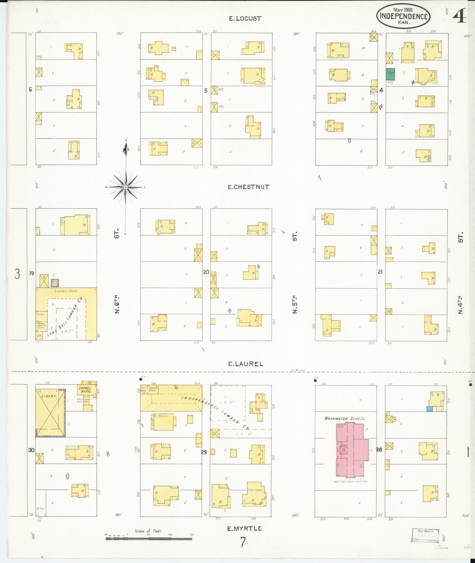 Sanborn Fire Insurance Map from Independence, Montgomery County, Kansas (1905), Sheet #0004 - Complete Map Set gallery image, historic Sanborn map, vintage wall art, Kansas Kansas