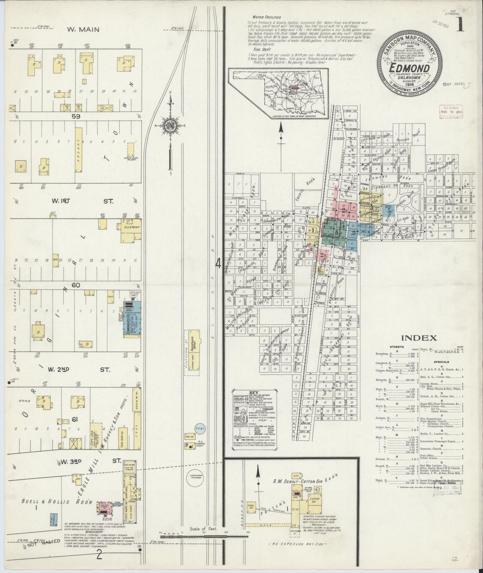 Sanborn Fire Insurance Map from Edmond, Oklahoma County, Oklahoma (1914), Sheet #0001 - Complete Map Set gallery image, historic Sanborn map, vintage wall art, Edmond Oklahoma