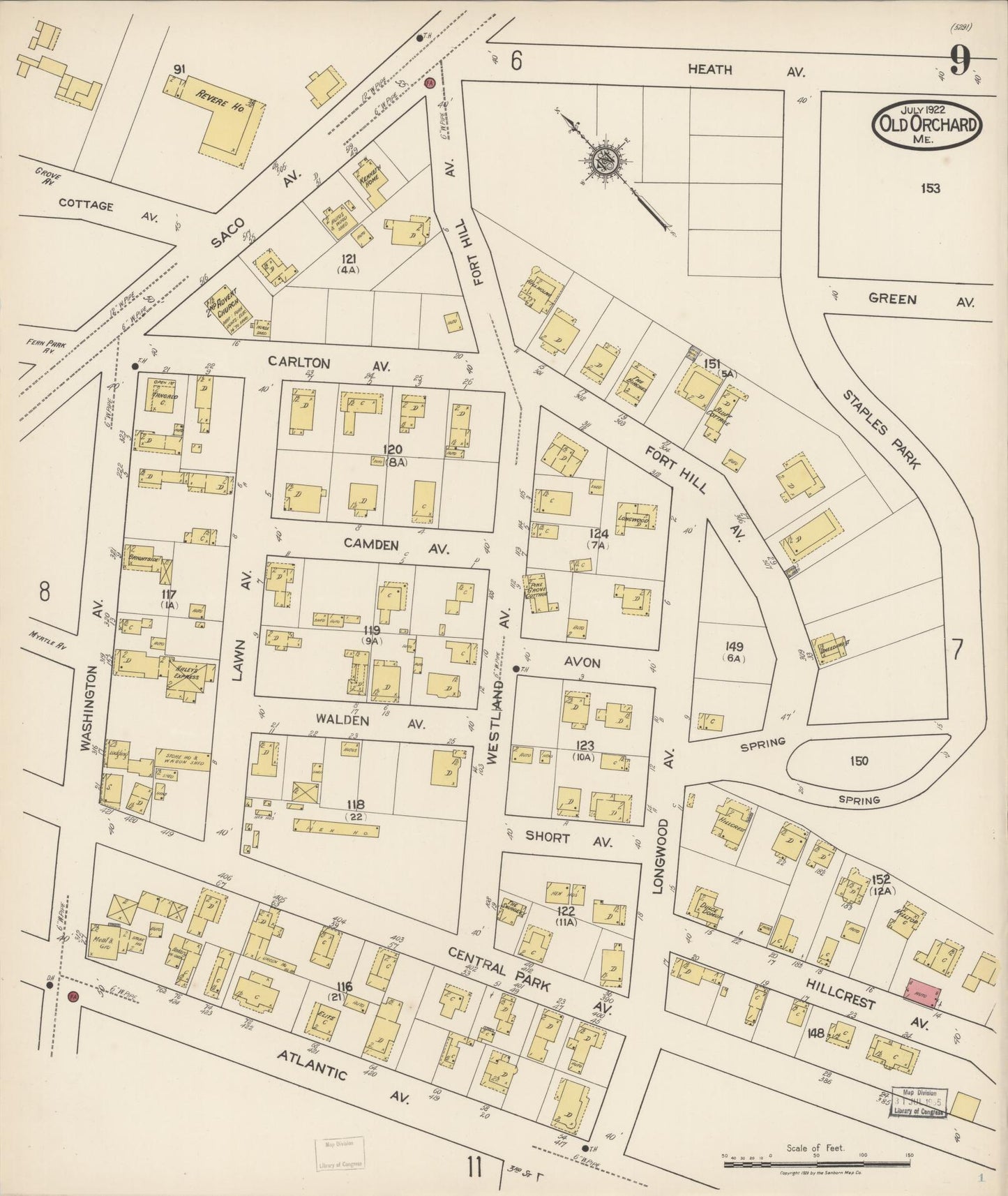 Sanborn Fire Insurance Map from Old Orchard, York County, Maine (1922), Sheet #0009 - Complete Map Set gallery image, historic Sanborn map, vintage wall art, Maine Maine
