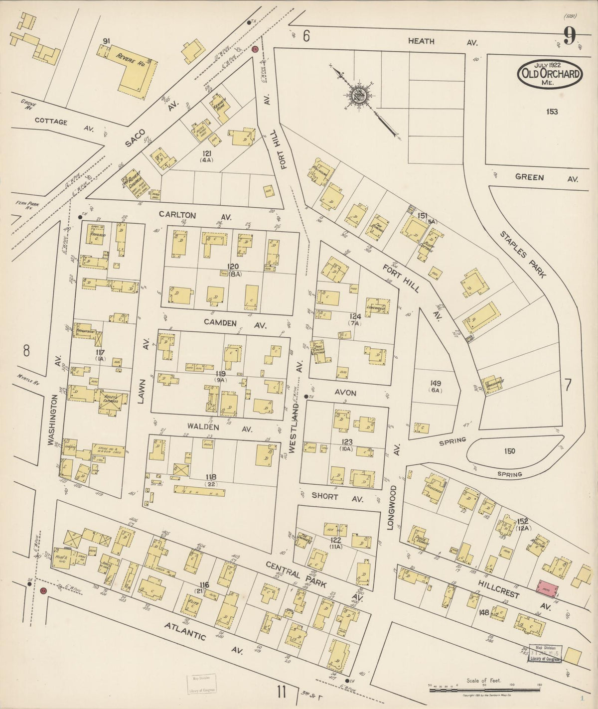 Sanborn Fire Insurance Map from Old Orchard, York County, Maine (1922), Sheet #0009 - Complete Map Set gallery image, historic Sanborn map, vintage wall art, Maine Maine