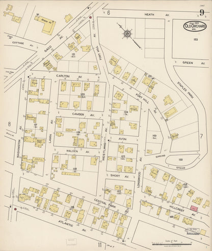 Sanborn Fire Insurance Map from Old Orchard, York County, Maine (1922), Sheet #0009 - Complete Map Set gallery image, historic Sanborn map, vintage wall art, Maine Maine