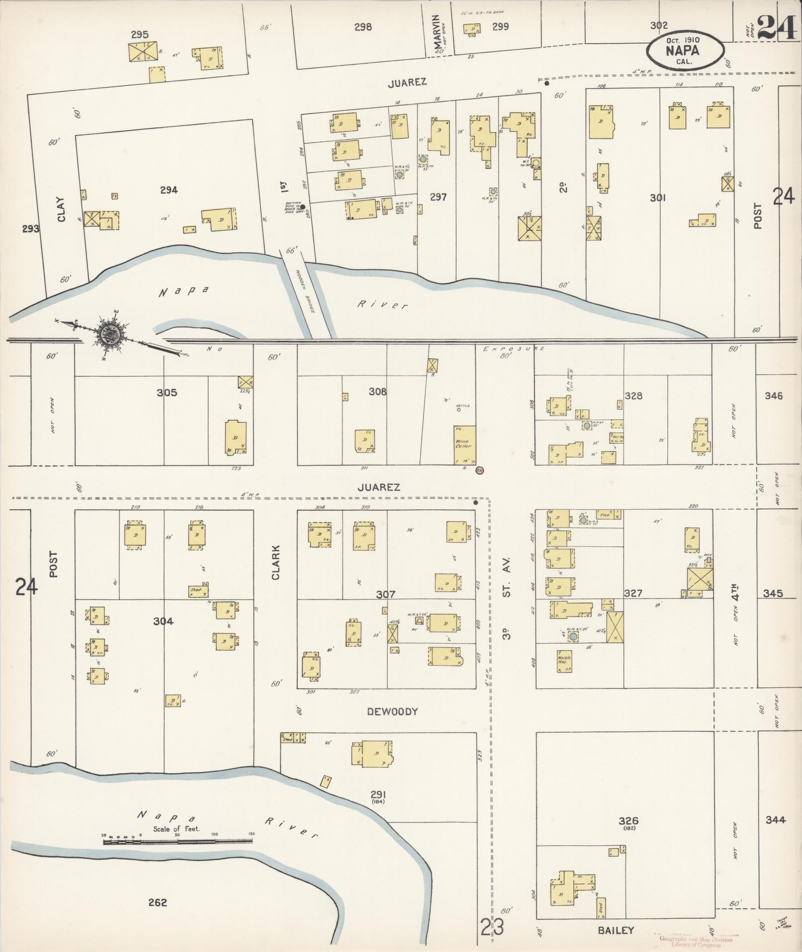 Sanborn Fire Insurance Map from Napa, Napa County, California (1910), Sheet #0024 - Complete Map Set gallery image, historic Sanborn map, vintage wall art, California California