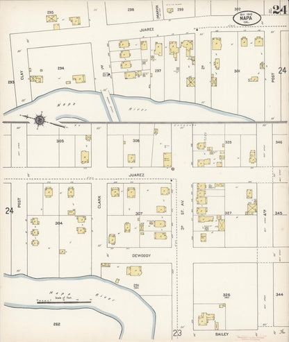 Sanborn Fire Insurance Map from Napa, Napa County, California (1910), Sheet #0024 - Complete Map Set gallery image, historic Sanborn map, vintage wall art, California California