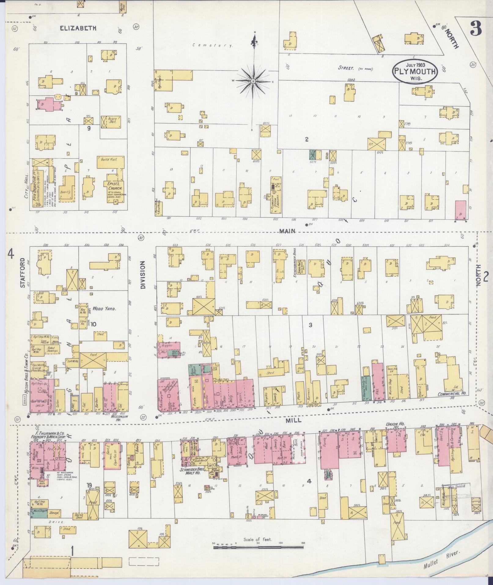 Sanborn Fire Insurance Map from Plymouth, Sheboygan County, Wisconsin (1903), Sheet #0003 - Complete Map Set gallery image, historic Sanborn map, vintage wall art, Wisconsin Wisconsin