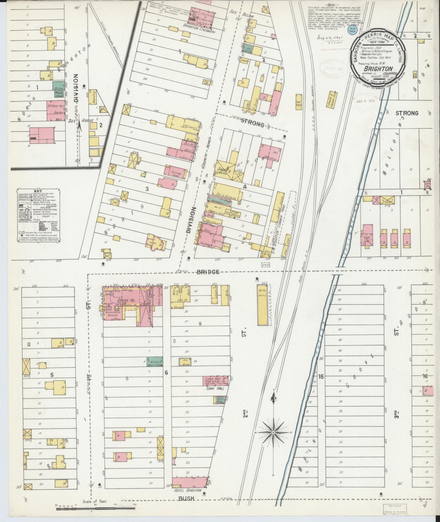 Sanborn Fire Insurance Map from Brighton, Adams County, Colorado (1899), Sheet #0001 - Historic Sanborn Fire Insurance Map Print, vintage old map wall art, antique decor, genealogy gift, Colorado Colorado map