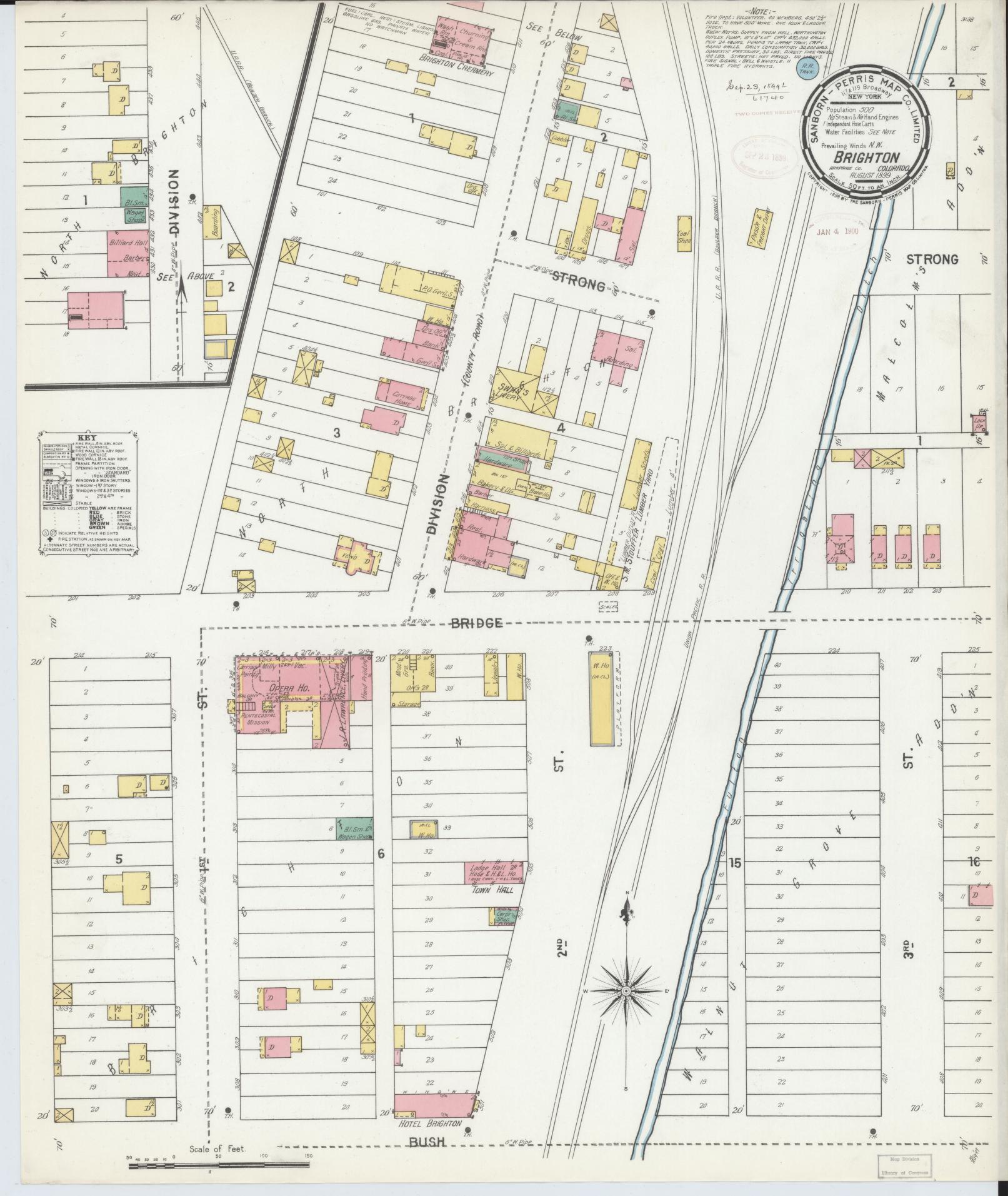 Sanborn Fire Insurance Map from Brighton, Adams County, Colorado (1899), Sheet #0001 - Historic Sanborn Fire Insurance Map Print, vintage old map wall art, antique decor, genealogy gift, Colorado Colorado map
