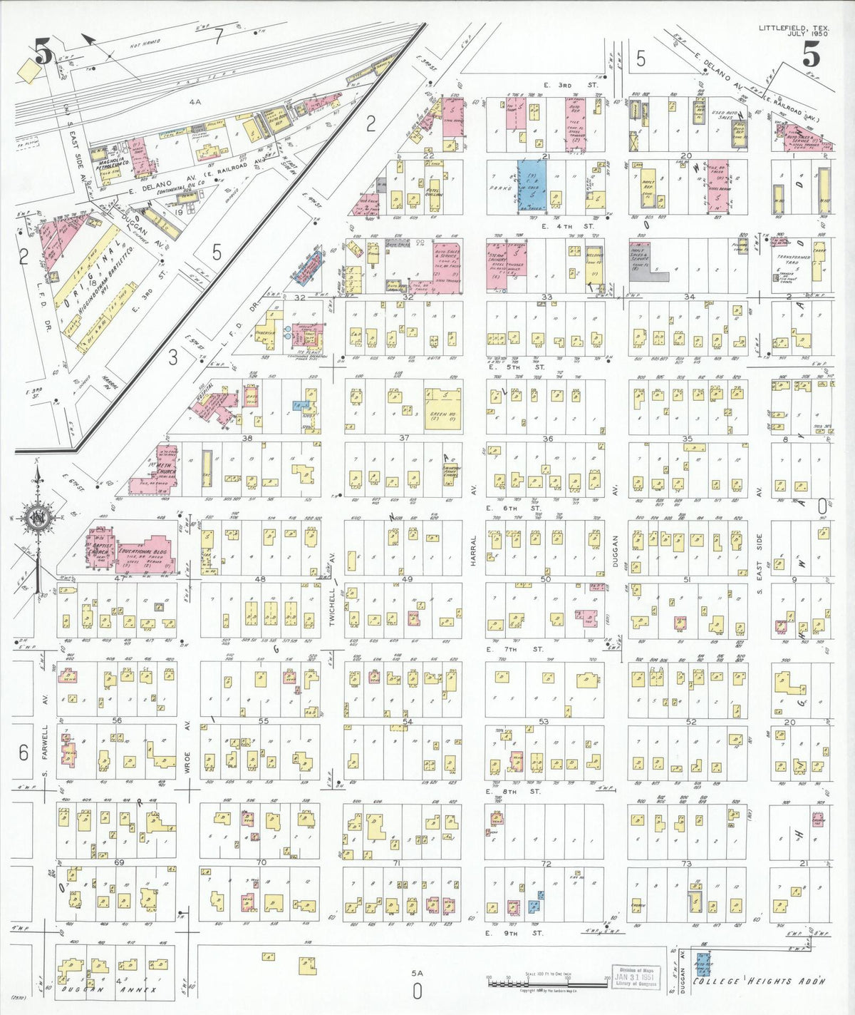 Sanborn Fire Insurance Map from Littlefield, Lamb County, Texas (1950), Sheet #0005 - Complete Map Set gallery image, historic Sanborn map, vintage wall art, Texas Texas