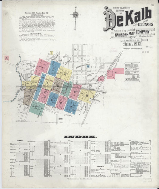 Sanborn Fire Insurance Map from De Kalb, De Kalb County, Illinois (1912), Sheet #0001 - Complete Map Set gallery image, historic Sanborn map, vintage wall art, Illinois Illinois
