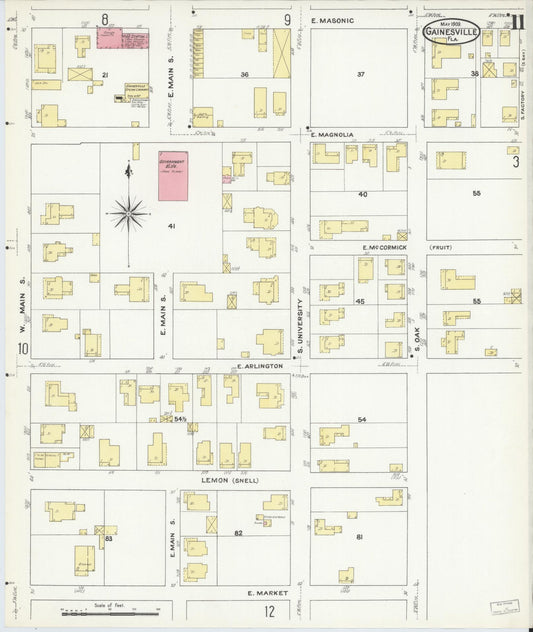 Sanborn Fire Insurance Map from Gainesville, Alachua County, Florida (1909), Sheet #0011 - Historic Sanborn Fire Insurance Map Print, vintage old map wall art, antique decor, genealogy gift, Florida Florida map