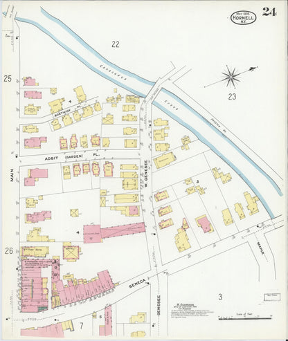 Sanborn Fire Insurance Map from Hornell, Steuben County, New York (1909), Sheet #0024 - Historic Sanborn Fire Insurance Map Print, vintage old map wall art, antique decor, genealogy gift, New York New York map