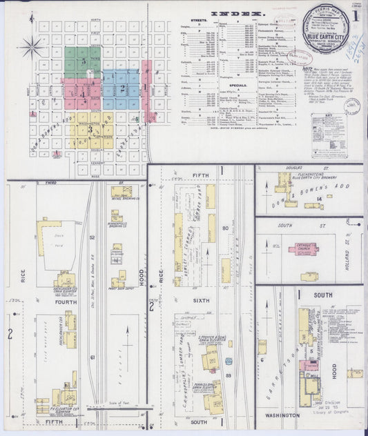 Sanborn Fire Insurance Map from Blue Earth, Faribault County, Minnesota (1899), Sheet #0001 - Complete Map Set gallery image, historic Sanborn map, vintage wall art, Minnesota Minnesota
