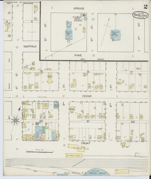 Sanborn Fire Insurance Map from Rawlins, Carbon County, Wyoming (1887), Sheet #0002 - Historic Sanborn Fire Insurance Map Print, vintage old map wall art, antique decor, genealogy gift, Wyoming Wyoming map