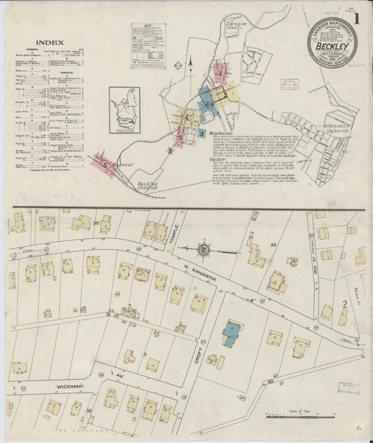Sanborn Fire Insurance Map from Beckley, Raleigh County, West Virginia (1914), Sheet #0001 - Historic Sanborn Fire Insurance Map Print, vintage old map wall art, antique decor, genealogy gift, West Virginia West Virginia map