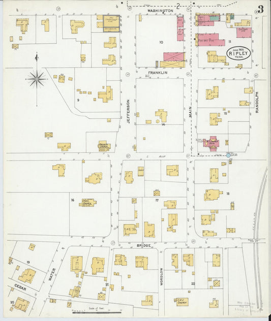 Sanborn Fire Insurance Map from Ripley, Lauderdale County, Tennessee (1905), Sheet #0003 - Historic Sanborn Fire Insurance Map Print, vintage old map wall art, antique decor, genealogy gift, Tennessee Tennessee map